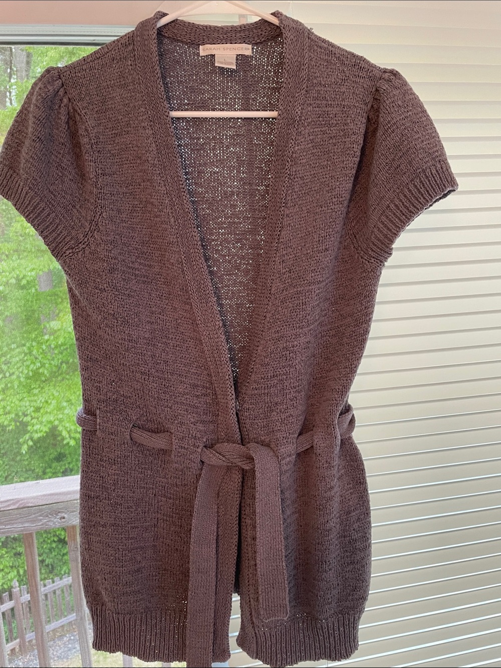 Light weight-Sarah Spencer- Short-Sleeve Belted Knit Cardigan - light purple